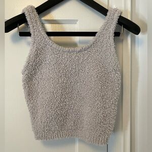 Babaton Soft Gray Fuzzy Crop Top